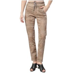 Alembika Floral Iconic Stretch Jeans Gold Wash Drawstring Tapered Size 6 | 16-18